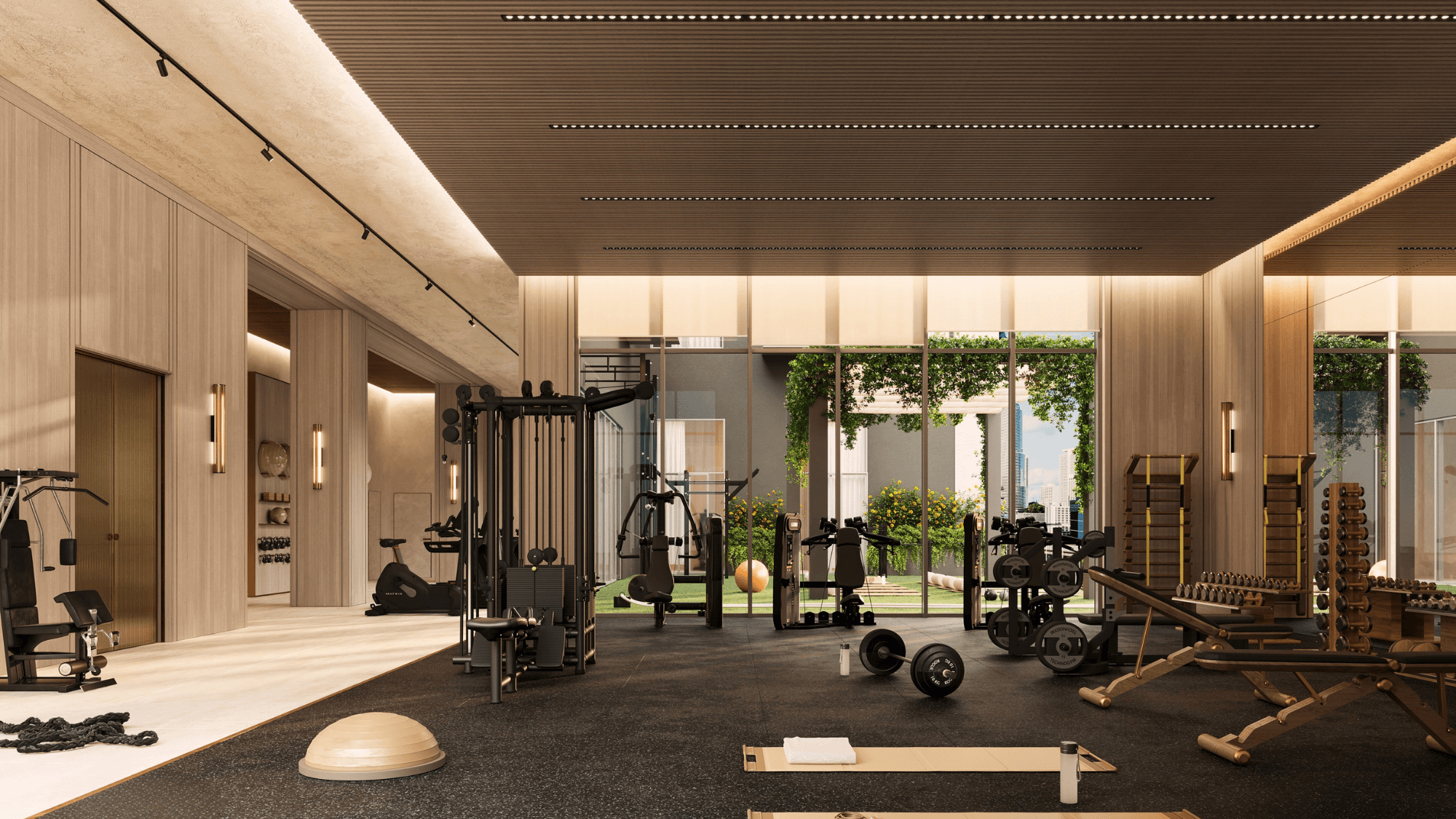 gimnasio interior y exterior en House of Wellness residencias en Brickell Miami